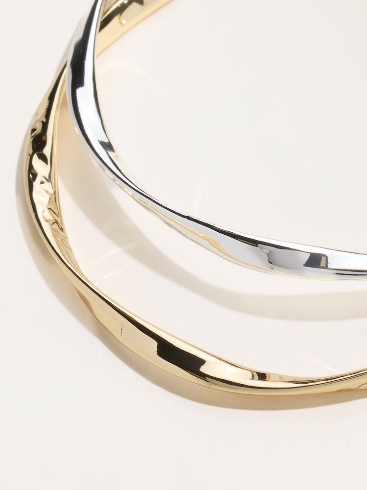 FatFace Gold Silver Tone 2 Pack of Bangles - Image 2 of 4 FatFace Gold Silver Tone 2 Pack of Bangles - Image 2 of 4