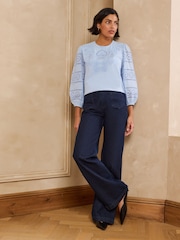 Love & Roses Pale Blue Embroidered 3/4 Sleeve Top - Image 3 of 5