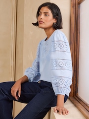 Love & Roses Pale Blue Embroidered 3/4 Sleeve Top - Image 4 of 5