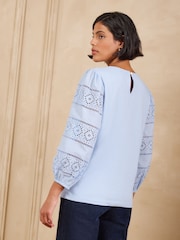 Love & Roses Pale Blue Embroidered 3/4 Sleeve Top - Image 5 of 5