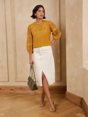 Love & Roses Mustard Yellow Embroidered 3/4 Sleeve Top - Image 3 of 4