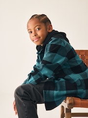 Teal Blue Check Long Sleeve Hooded Shirt (3-16yrs) - Image 1 of 8