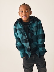 Teal Blue Check Long Sleeve Hooded Shirt (3-16yrs) - Image 2 of 8