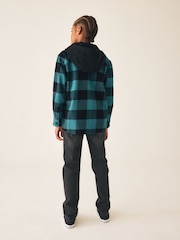 Teal Blue Check Long Sleeve Hooded Shirt (3-16yrs) - Image 3 of 8