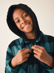 Teal Blue Check Long Sleeve Hooded Shirt (3-16yrs) - Image 4 of 8