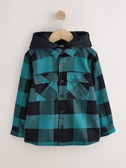 Teal Blue Check Long Sleeve Hooded Shirt (3-16yrs) - Image 5 of 8