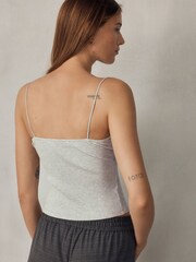 Grey V-Neck Ribbed Lace Trim Vest - Image 4 of 8