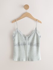 Grey V-Neck Ribbed Lace Trim Vest - Image 6 of 8