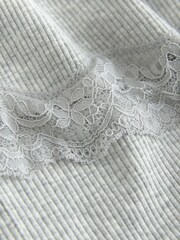 Grey V-Neck Ribbed Lace Trim Vest - Image 7 of 8