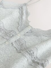 Grey V-Neck Ribbed Lace Trim Vest - Image 8 of 8