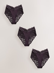 Chocolate Brown High Waist High Leg Ultimate Comfort Lace Knickers 3 Pack - Image 1 of 8