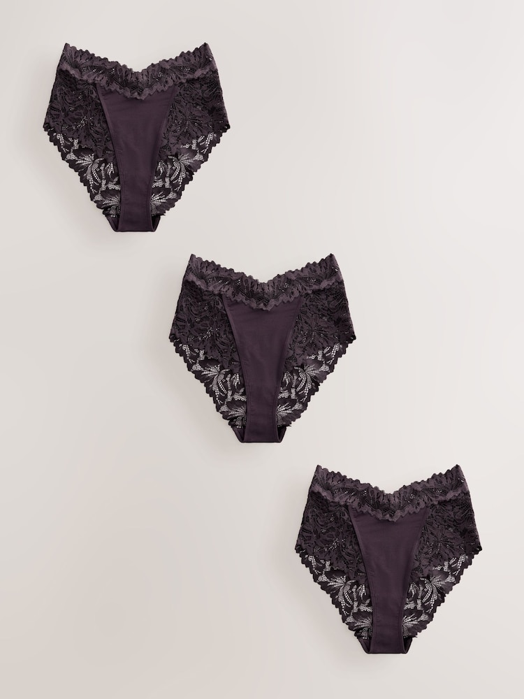Chocolate Brown High Waist High Leg Ultimate Comfort Lace Knickers 3 Pack - Image 1 of 8 Chocolate Brown High Waist High Leg Ultimate Comfort Lace Knickers 3 Pack - Image 1 of 8