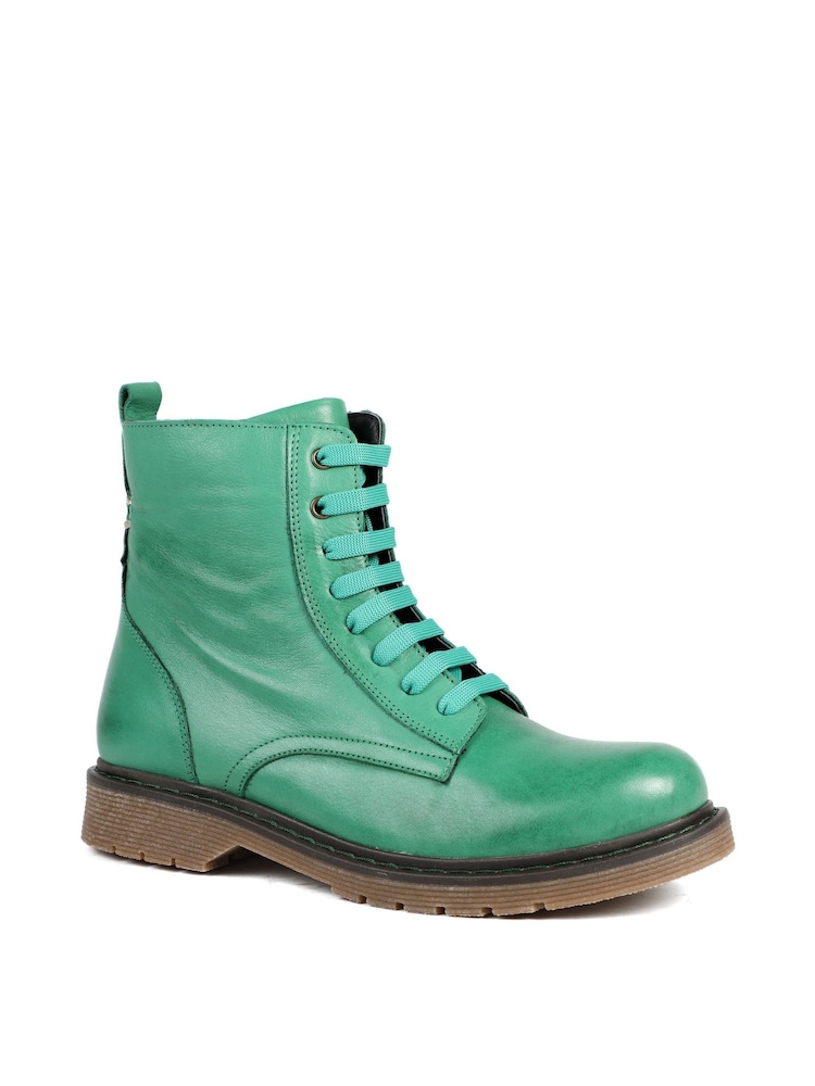 Pavers Green All Leather Block Heel Ankle Boots - Image 2 of 5