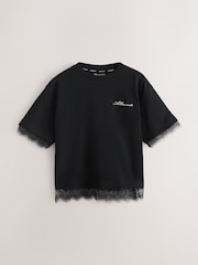 smALLSAINTS Black Lace Trim T-Shirt - Image 1 of 6