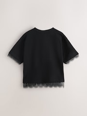 smALLSAINTS Black Lace Trim T-Shirt - Image 2 of 6