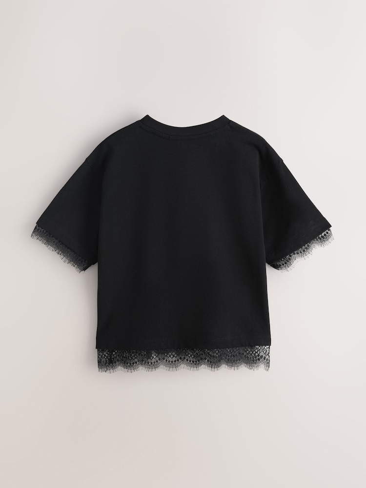 smALLSAINTS Black Lace Trim T-Shirt - Image 2 of 6 smALLSAINTS Black Lace Trim T-Shirt - Image 2 of 6