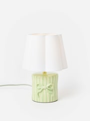 Oliver Bonas Green Bow Striped Ceramic Table Lamp & Shade - Image 1 of 4
