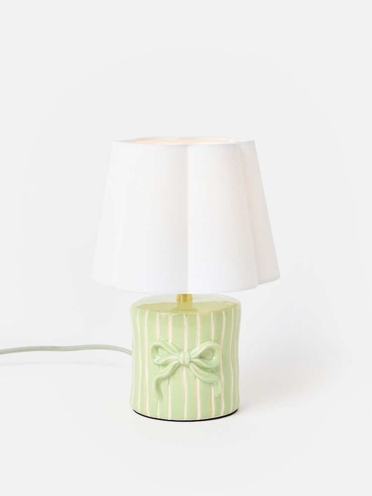 Oliver Bonas Green Bow Striped Ceramic Table Lamp & Shade - Image 1 of 4
