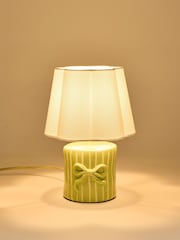 Oliver Bonas Green Bow Striped Ceramic Table Lamp & Shade - Image 2 of 4