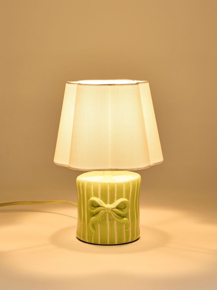 Oliver Bonas Green Bow Striped Ceramic Table Lamp & Shade - Image 2 of 4