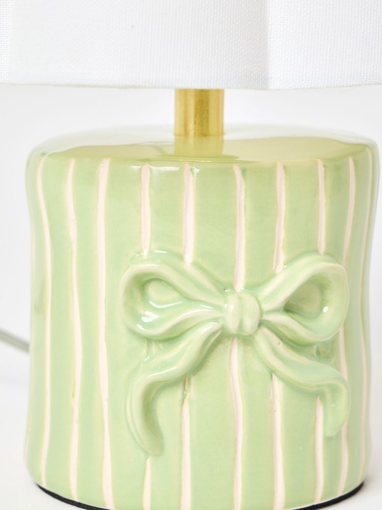 Oliver Bonas Green Bow Striped Ceramic Table Lamp & Shade - Image 4 of 4
