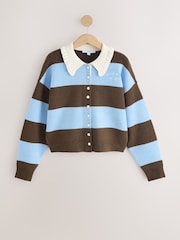 Blue/Chocolate Brown Stripe Supersoft Bomber Cardigan - Image 5 of 8