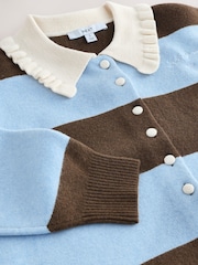 Blue/Chocolate Brown Stripe Supersoft Bomber Cardigan - Image 8 of 8