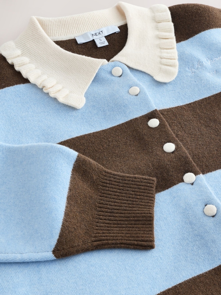 Blue/Chocolate Brown Stripe Supersoft Bomber Cardigan - Image 8 of 8