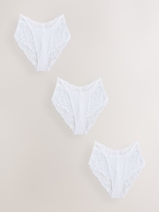 White High Waist High Leg Ultimate Comfort Lace Knickers 3 Pack - Image 1 of 6