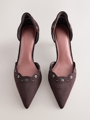 Chocolate Brown Forever Comfort® Faux Suede Eyelet Two Part Point Toe Heels - Image 6 of 9
