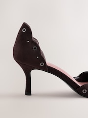 Chocolate Brown Forever Comfort® Faux Suede Eyelet Two Part Point Toe Heels - Image 7 of 9