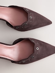 Chocolate Brown Forever Comfort® Faux Suede Eyelet Two Part Point Toe Heels - Image 8 of 9