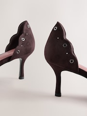 Chocolate Brown Forever Comfort® Faux Suede Eyelet Two Part Point Toe Heels - Image 9 of 9