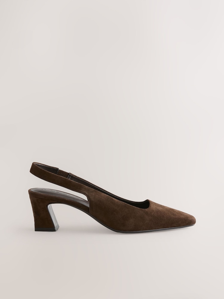 Chocolate Brown Forever Comfort® Suede Slingback Block Heels - Image 1 of 9