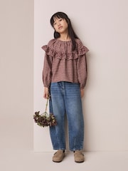 Chocolate Brown Check Ruffle Blouse (3-16yrs) - Image 2 of 6