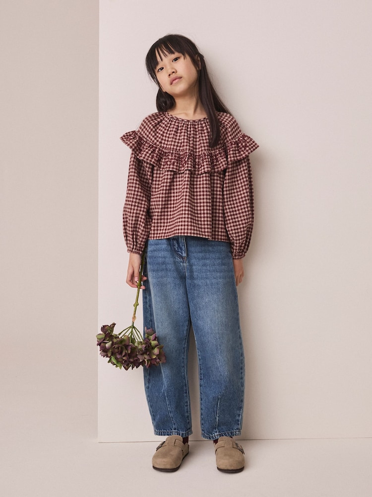 Chocolate Brown Check Ruffle Blouse (3-16yrs) - Image 2 of 6