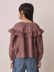 Chocolate Brown Check Ruffle Blouse (3-16yrs) - Image 3 of 6