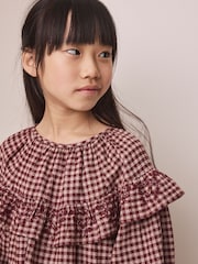 Chocolate Brown Check Ruffle Blouse (3-16yrs) - Image 4 of 6