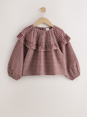 Chocolate Brown Check Ruffle Blouse (3-16yrs) - Image 5 of 6
