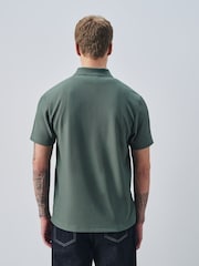 Green Textured Smart Zip Neck Polo Shirt - Image 4 of 7