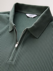 Green Textured Smart Zip Neck Polo Shirt - Image 6 of 7
