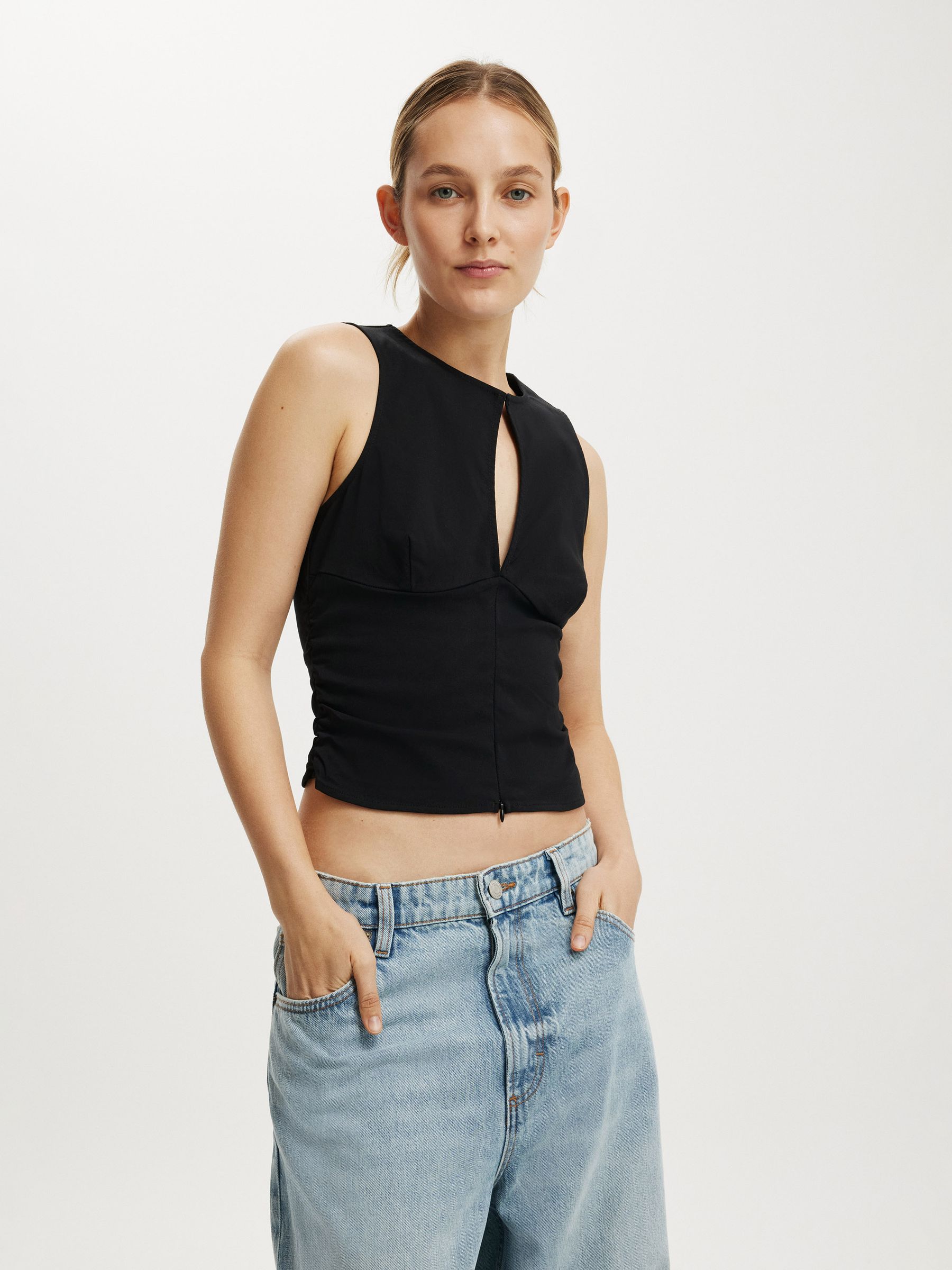 Buy Cotton On Black Nico Keyhole Cut Out Crop Stretch Top from