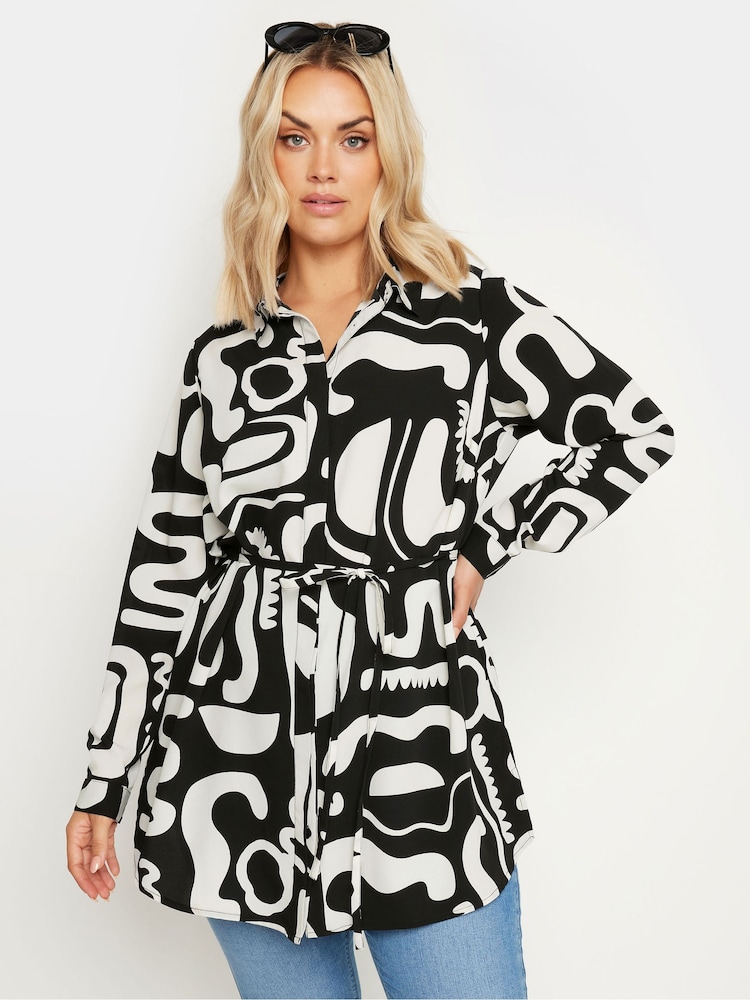 Schwarz - Yours Curve LIMITED COLLECTION Abstract Print Longline Shirt - Bild 1 von 4