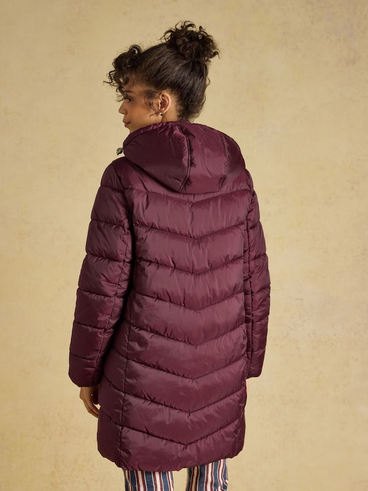 Joules Moorsdale Burgundy Red Mid Length Showerproof Padded Coat with Hood - Image 2 of 9