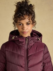 Joules Moorsdale Burgundy Red Mid Length Showerproof Padded Coat with Hood - Image 3 of 9