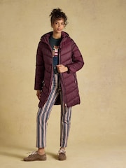 Joules Moorsdale Burgundy Red Mid Length Showerproof Padded Coat with Hood - Image 4 of 9