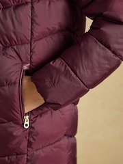 Joules Moorsdale Burgundy Red Mid Length Showerproof Padded Coat with Hood - Image 5 of 9