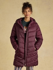Joules Moorsdale Burgundy Red Mid Length Showerproof Padded Coat with Hood - Image 6 of 9