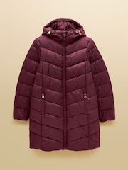 Joules Moorsdale Burgundy Red Mid Length Showerproof Padded Coat with Hood - Image 9 of 9