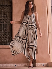 Black/White Stripe Scarf Asymmetric Hem Midi Dress - Image 3 of 5